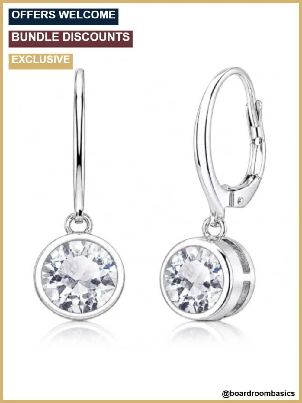 Sterling Silver Bezel Set CZ Dangle Earrings Leverback Drop for Women